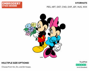 Mickey Offering Minnie Flowers - Disney's Mickey & Minnie Mouse - Embroidery Design in 3 sizes & 8 formats
