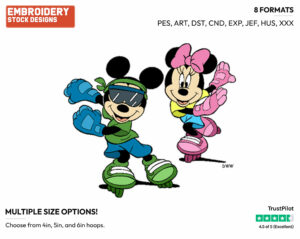 Rollerskating - Disney's Mickey & Minnie Mouse - Embroidery Design in 3 sizes & 8 formats