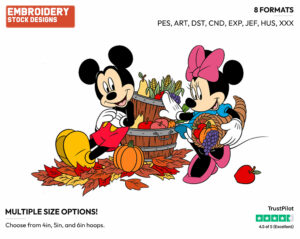 Mickey, Minnie Fall Harvest - Disney's Mickey & Minnie Mouse - Embroidery Design in 3 sizes & 8 formats