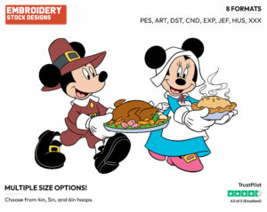 Serving Thanksgiving Dinner - Disney's Mickey & Minnie Mouse - Embroidery Design in 3 sizes & 8 formats