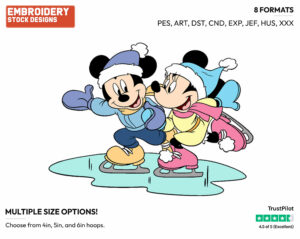 Skating - Disney's Mickey & Minnie Mouse - Embroidery Design in 3 sizes & 8 formats