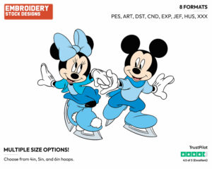 Ice Skating - Disney's Mickey & Minnie Mouse - Embroidery Design in 3 sizes & 8 formats
