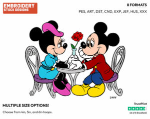 Mickey, Minnie Romantic Dinner - Disney's Mickey & Minnie Mouse - Embroidery Design in 3 sizes & 8 formats