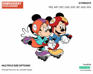 Mickey, Minnie Rollerskating - Disney's Mickey & Minnie Mouse - Embroidery Design in 3 sizes & 8 formats