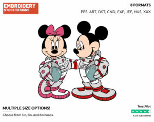 Astronauts Mickey, Minnie - Disney's Mickey & Minnie Mouse - Embroidery Design in 3 sizes & 8 formats