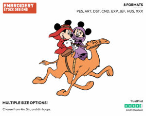 Mickey, Minnie Riding A Camel In The Desert - Disney's Mickey & Minnie Mouse - Embroidery Design in 3 sizes & 8 formats