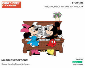 Mickey, Minnie Playing Piano - Disney's Mickey & Minnie Mouse - Embroidery Design in 3 sizes & 8 formats