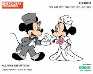 Groom Mickey, Bride Minnie's Wedding Day - Disney's Mickey & Minnie Mouse - Embroidery Design in 3 sizes & 8 formats