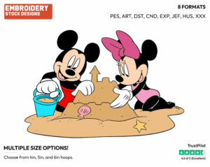 On The Beach - Disney's Mickey & Minnie Mouse - Embroidery Design in 3 sizes & 8 formats