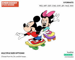 Skateboarding - Disney's Mickey & Minnie Mouse - Embroidery Design in 3 sizes & 8 formats