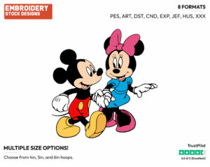 On A Walk - Disney's Mickey & Minnie Mouse - Embroidery Design in 3 sizes & 8 formats