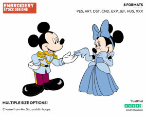 Mickey As Prince Charming, Minnie As Cinderella - Disney's Mickey & Minnie Mouse - Embroidery Design in 3 sizes & 8 formats
