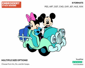 In The Car - Disney's Mickey & Minnie Mouse - Embroidery Design in 3 sizes & 8 formats