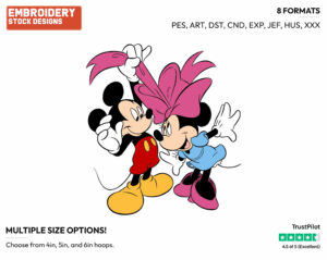 Mickey Pulling On Minnie's Bow - Disney's Mickey & Minnie Mouse - Embroidery Design in 3 sizes & 8 formats