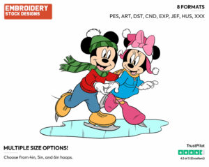 Ice Skating - Disney's Mickey & Minnie Mouse - Embroidery Design in 3 sizes & 8 formats