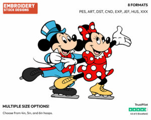 Ice Skating - Disney's Mickey & Minnie Mouse - Embroidery Design in 3 sizes & 8 formats