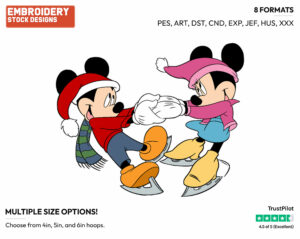 Ice Skating - Disney's Mickey & Minnie Mouse - Embroidery Design in 3 sizes & 8 formats