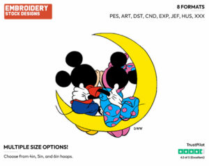 Sitting On A Crescent Moon - Disney's Mickey & Minnie Mouse - Embroidery Design in 3 sizes & 8 formats