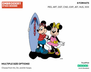 Mickey, Minnie Surfboard - Disney's Mickey & Minnie Mouse - Embroidery Design in 3 sizes & 8 formats