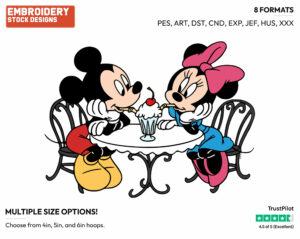 Mickey And Minnie Sharing A Milkshake - Disney's Mickey & Minnie Mouse - Embroidery Design in 3 sizes & 8 formats