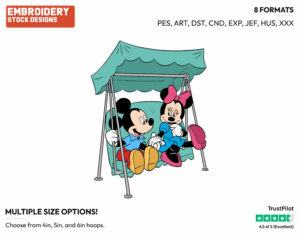 Mickey, Minnie On Swing - Disney's Mickey & Minnie Mouse - Embroidery Design in 3 sizes & 8 formats