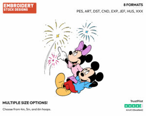 Watching Fireworks - Disney's Mickey & Minnie Mouse - Embroidery Design in 3 sizes & 8 formats