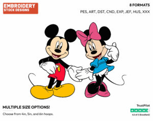 Holding Hands - Disney's Mickey & Minnie Mouse - Embroidery Design in 3 sizes & 8 formats
