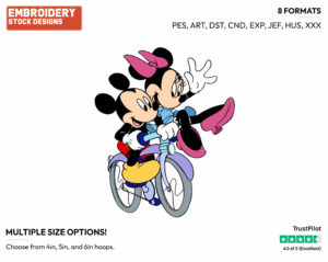 Riding Bicycle - Disney's Mickey & Minnie Mouse - Embroidery Design in 3 sizes & 8 formats