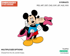 Minnie Kissing Mickey - Disney's Mickey & Minnie Mouse - Embroidery Design in 3 sizes & 8 formats