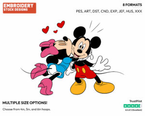 Minnie Kissing Mickey - Disney's Mickey & Minnie Mouse - Embroidery Design in 3 sizes & 8 formats