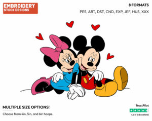 Mickey, Minnie In Love - Disney's Mickey & Minnie Mouse - Embroidery Design in 3 sizes & 8 formats
