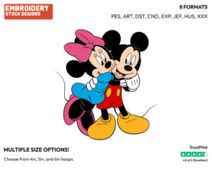 Minnie Hugging Mickey - Disney's Mickey & Minnie Mouse - Embroidery Design in 3 sizes & 8 formats