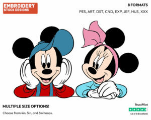 Young Mickey, Minnie Mouse - Disney's Mickey & Minnie Mouse - Embroidery Design in 3 sizes & 8 formats