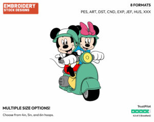 On A Scooter - Disney's Mickey & Minnie Mouse - Embroidery Design in 3 sizes & 8 formats