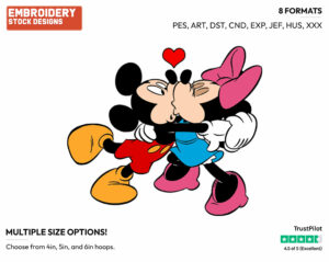 Minnie Kissing Mickey - Disney's Mickey & Minnie Mouse - Embroidery Design in 3 sizes & 8 formats