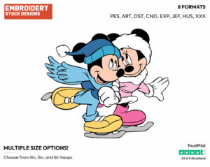 Mickey, Minnie Skating - Disney's Mickey & Minnie Mouse - Embroidery Design in 3 sizes & 8 formats