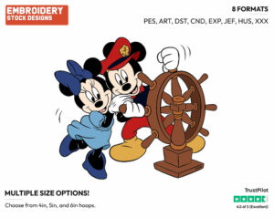 On A Ship - Disney's Mickey & Minnie Mouse - Embroidery Design in 3 sizes & 8 formats