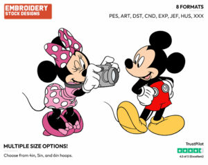 Minnie Taking A Picture Of Mickey - Disney's Mickey & Minnie Mouse - Embroidery Design in 3 sizes & 8 formats