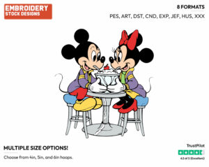 Mickey, Minnie Sharing A Sundae - Disney's Mickey & Minnie Mouse - Embroidery Design in 3 sizes & 8 formats