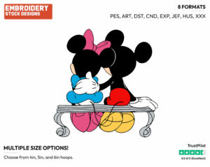 Mickey, Minnie Sitting On A Bench - Back View - Disney's Mickey & Minnie Mouse - Embroidery Design in 3 sizes & 8 formats