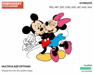 Minnie Hugging Mickey - Disney's Mickey & Minnie Mouse - Embroidery Design in 3 sizes & 8 formats