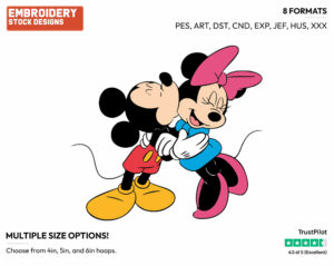 Mickey Kissing Minnie - Disney's Mickey & Minnie Mouse - Embroidery Design in 3 sizes & 8 formats