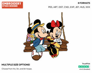 Sitting On Swing - Disney's Mickey & Minnie Mouse - Embroidery Design in 3 sizes & 8 formats