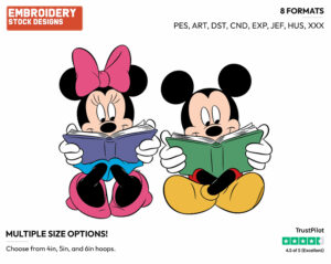 Mickey, Minnie Reading - Disney's Mickey & Minnie Mouse - Embroidery Design in 3 sizes & 8 formats