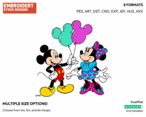 Mickey, Minnie Balloons - Disney's Mickey & Minnie Mouse - Embroidery Design in 3 sizes & 8 formats