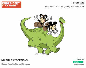 Riding Dinosaur - Disney's Mickey & Minnie Mouse - Embroidery Design in 3 sizes & 8 formats