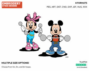 Mickey, Minnie Lifting Weights - Disney's Mickey & Minnie Mouse - Embroidery Design in 3 sizes & 8 formats