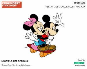 Mickey, Minnie On Skateboard - Disney's Mickey & Minnie Mouse - Embroidery Design in 3 sizes & 8 formats