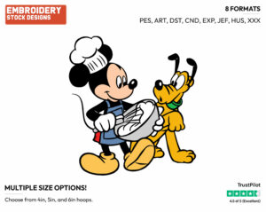 Pluto Watching As Mickey Stirs Up A Treat - Disney's Mickey, Minnie & Pluto - Embroidery Design in 3 sizes & 8 formats