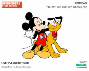 Mickey Petting Pluto - Disney's Mickey, Minnie & Pluto - Embroidery Design in 3 sizes & 8 formats